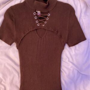 Brown Lace-Up Women's Sweater